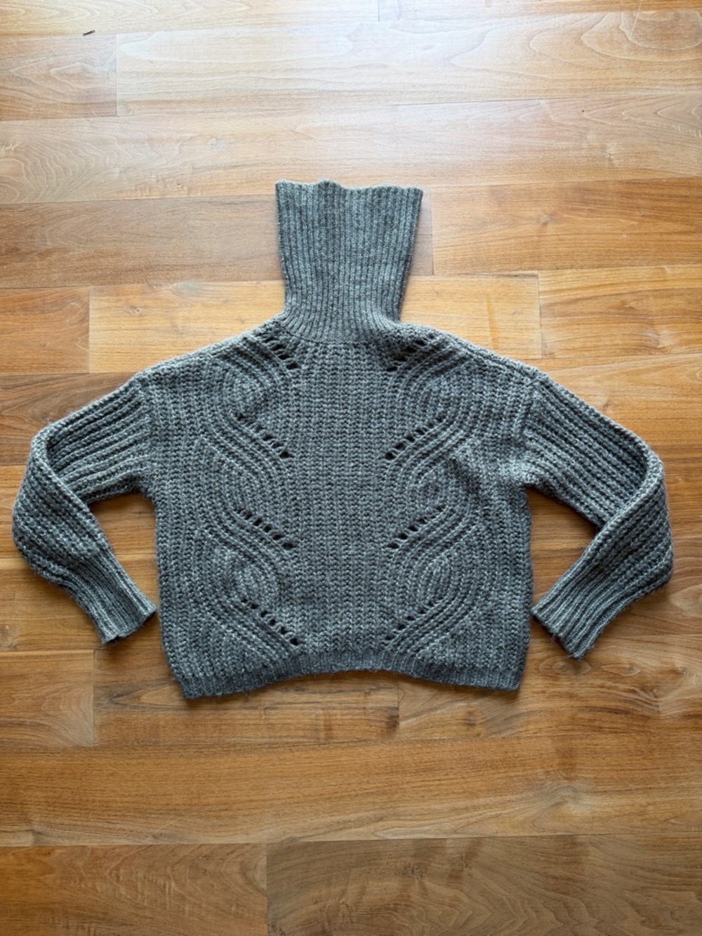 Women's Gray Cable Knit Turtleneck Sweater